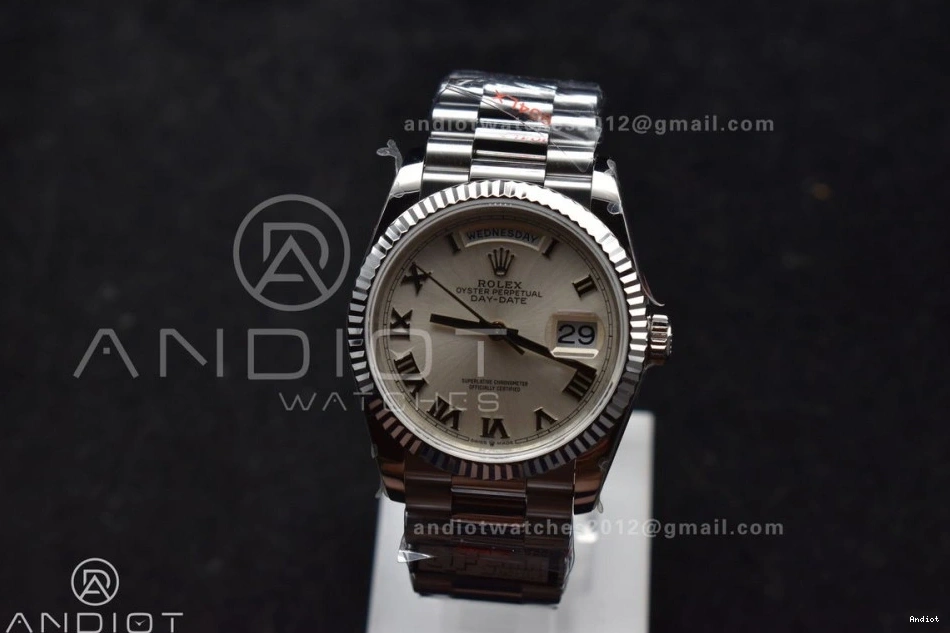 White Edition QF (Gain Stick DayDate Weight) 36 Roman President Bracelet SS V5 on 904L vr3255 Best Steel Dial 1122